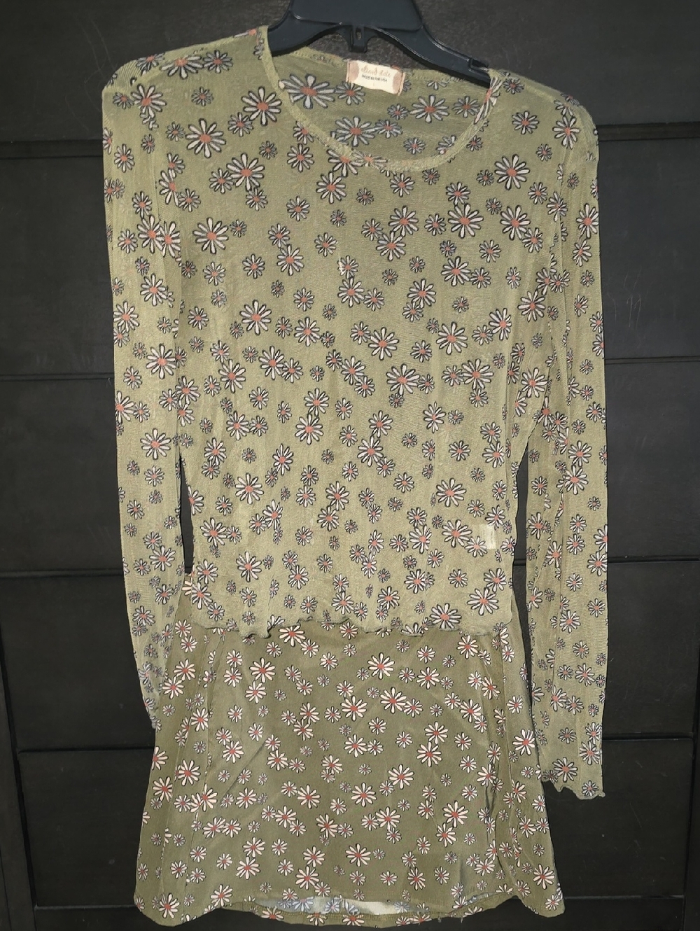 Altar'd State Olive Green Floral Daisy Set - Sheer Long Sleeve Top With Skirt